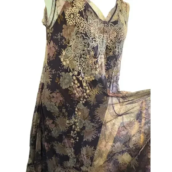 Johnny Was Biya Dress Black Floral Embroidered Mesh Maxi. Size Large - Picture 6 of 10